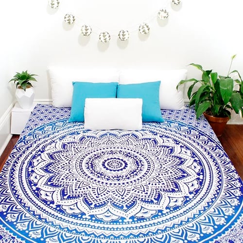 Image of Blue Ombre Mandala Throw or Throw Set from