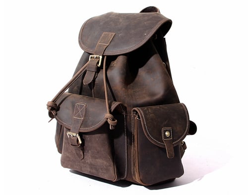 Image of Large Size Vintage Leather Backpack Rucksack School Backpack 8891L