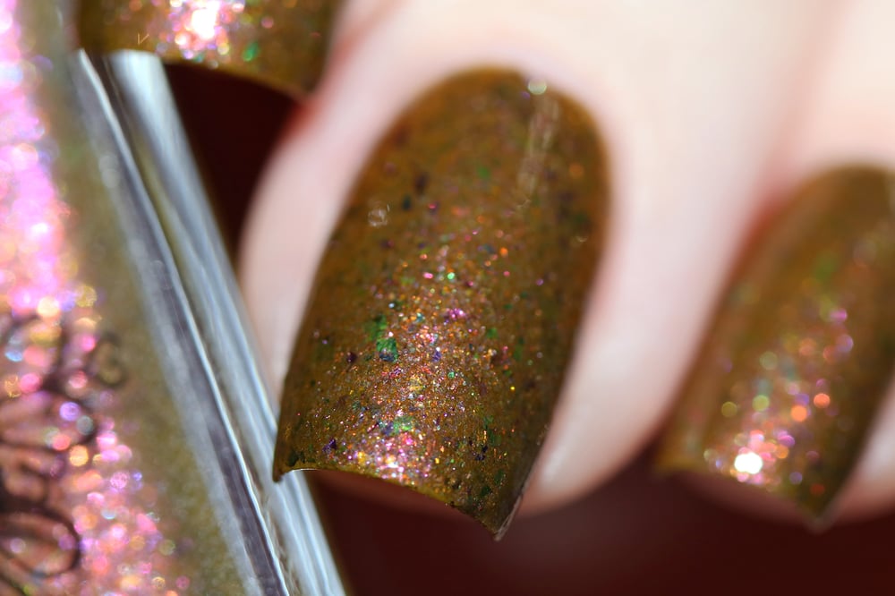 Image of ~Heartland~ dark mustard duochrome w/multichrome flakes nail polish!