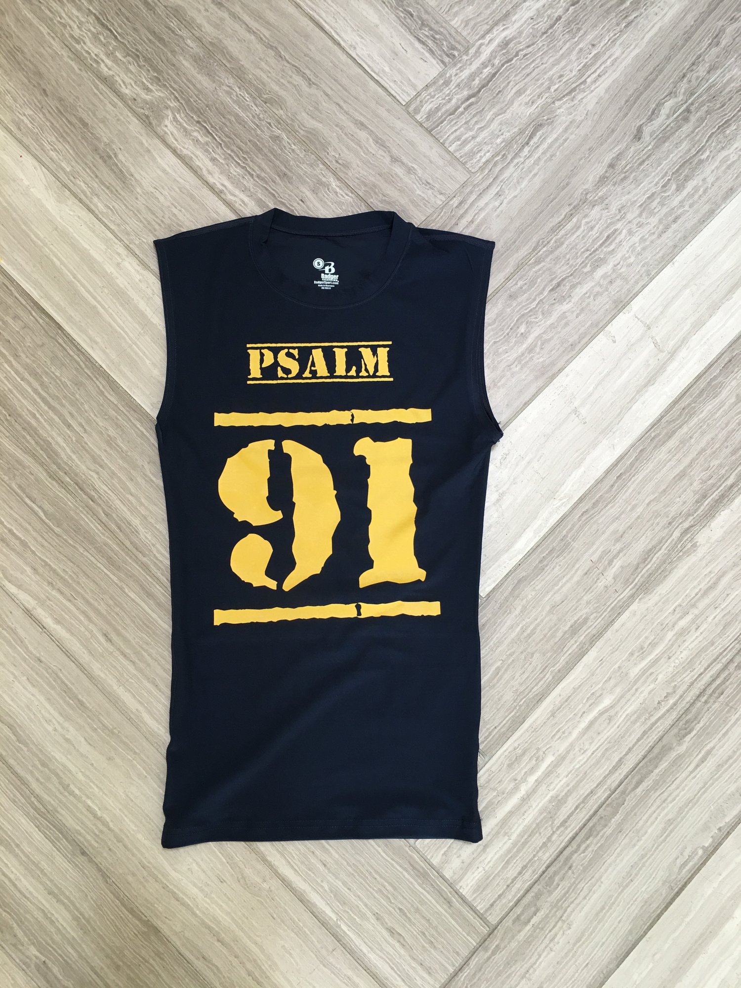 Image of PSALM 91 - PROTECTION VERSE - Boys Sleeveless Compression Shirt - Blue and Gold