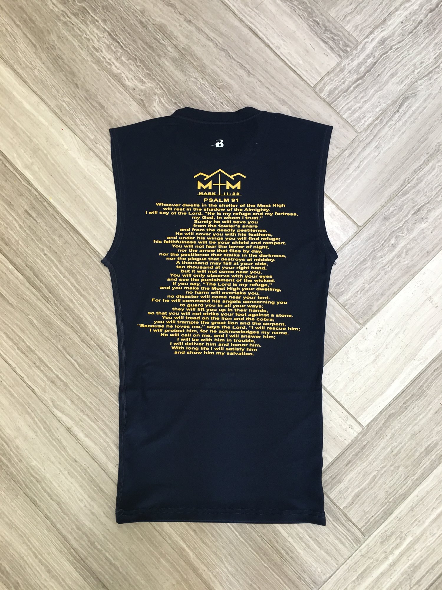 Image of PSALM 91 - PROTECTION VERSE - Boys Sleeveless Compression Shirt - Blue and Gold