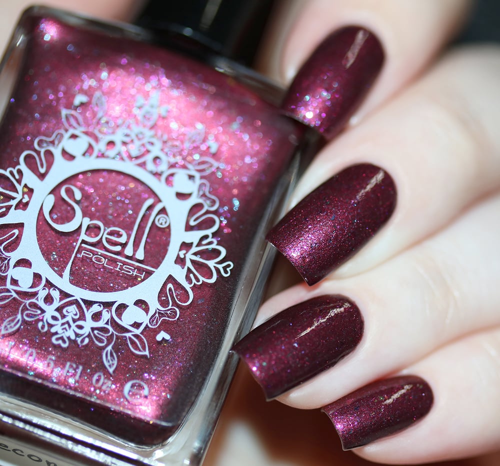 Image of ~Homecoming~ violet/bordeaux chrome with multichrome flakes nail polish!