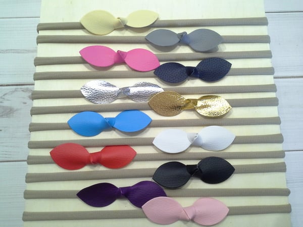 Image of ROCK BOTTOM BLOWOUT SALE  Nylon headband with Leather Bow -12 colors