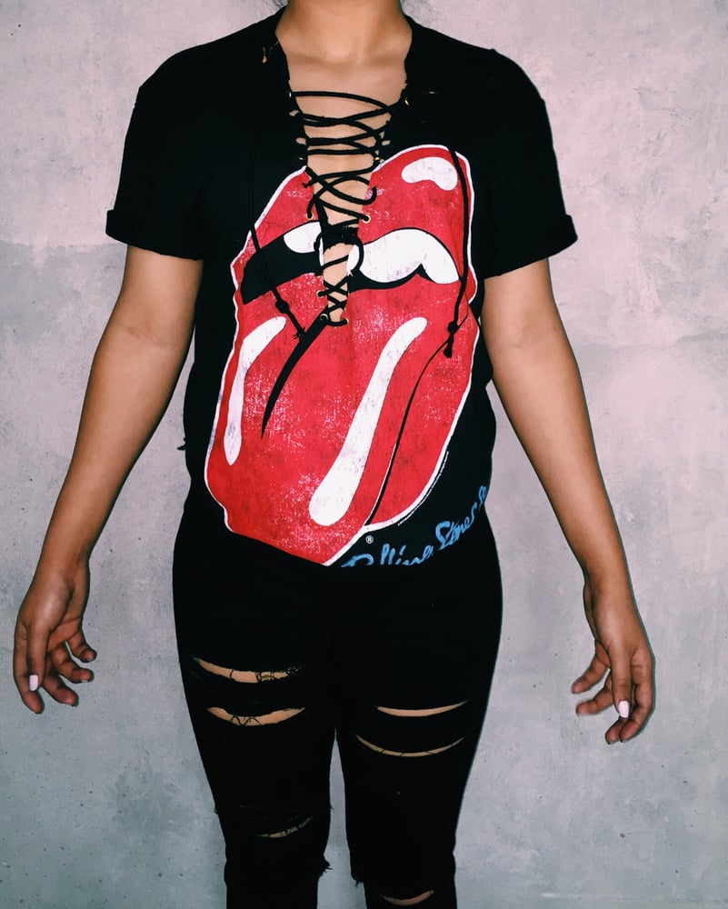 Image of Women's rolling stone lace concert tee