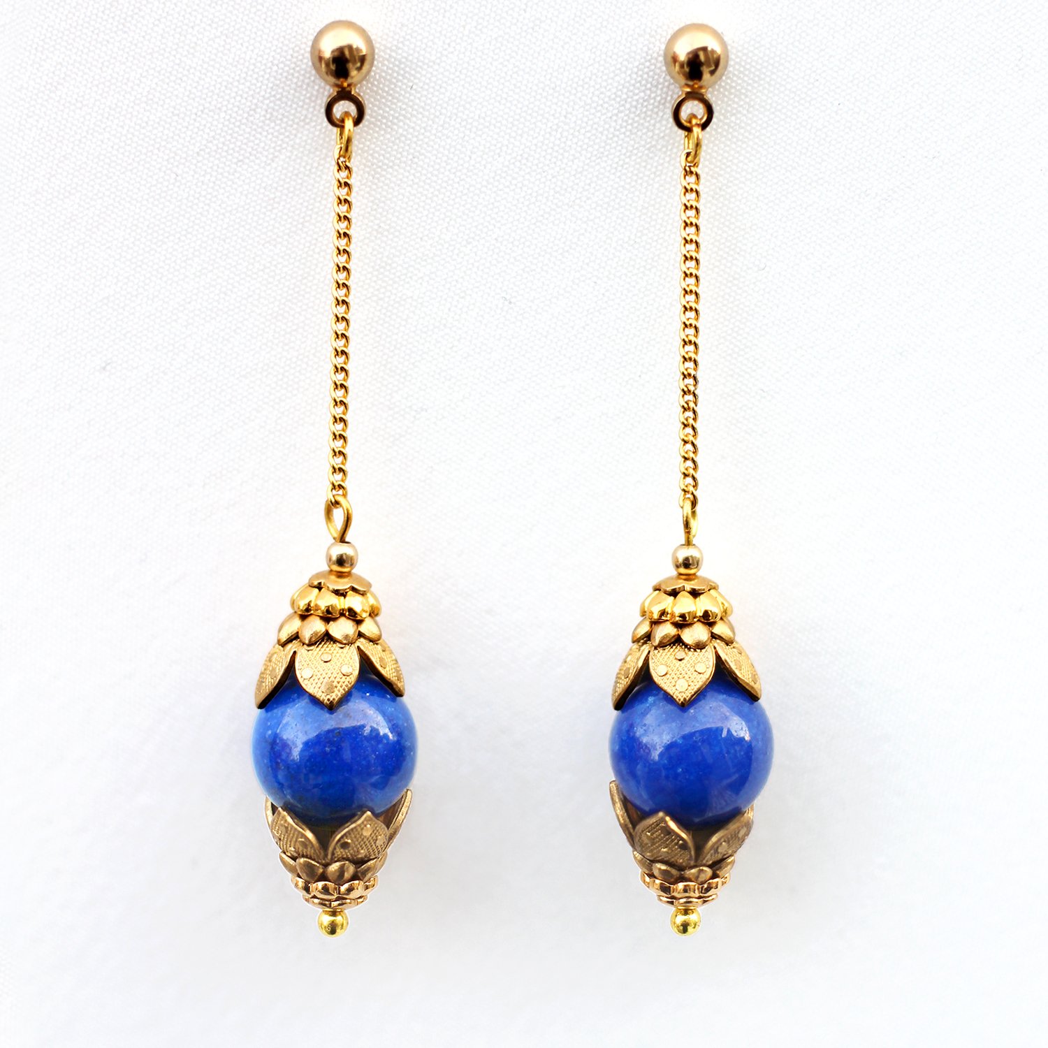 Hobe Blue Lapis Gold Necklace Pierced Earrings Hobe Blue Lapis Rope 36 Necklace and Dangle Earrings Long Gold Rope Blue Lapis Necklace