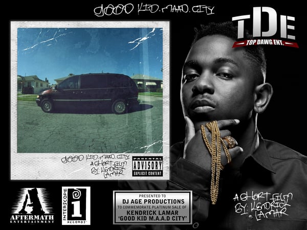 Image of Kendrick Lamar 'Good Kid MAAD City' Platinum Record Plaque