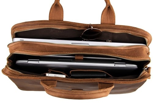 Image of Handcrafted Antique Style Top Grain Leather Mens Briefcase Messenger Bag Laptop Bag 6020