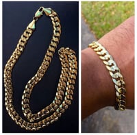 14k gold plated Cuban link necklace with bracelet set