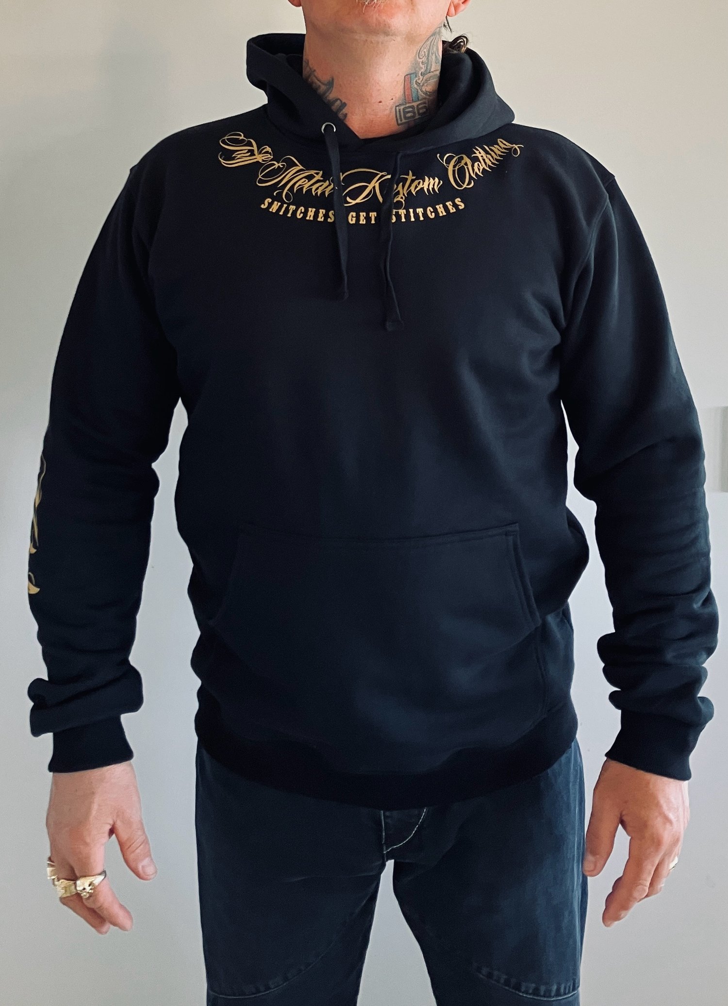 Image of LIMITED EDITION Black and Gold "Snitches Get Stitches" Hoodies