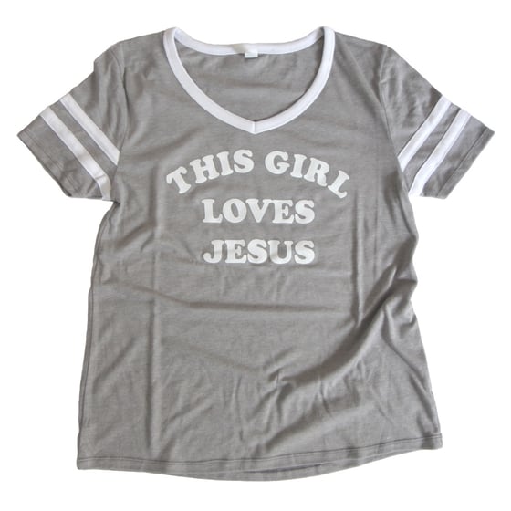 Image of THIS GIRL LOVES JESUS WOMEN'S FOOTBALL TEE