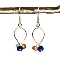 Image 1 of Lapis lazuli earrings sterling silver sunstone rainbow moonstone lotus loop