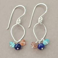 Image 4 of Lapis lazuli earrings sterling silver sunstone rainbow moonstone lotus loop