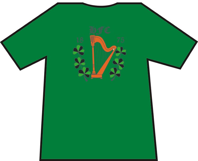 Hibs, Hibernian, HFC 1875 Harp & Shamrock T-shirts.