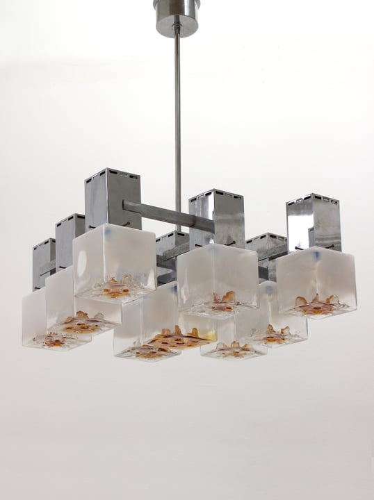 Image of Modernist Chandelier with Mazzega Glass Cubes, 1970s