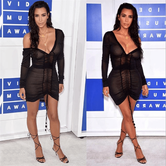 Image of BLACK V-NECK OBLIQUE PACKAGE HIP DRESS