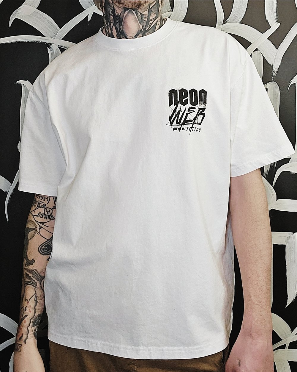 Neon Web Tattoo Oversize Deep Drop Shoulder Tee - 190 GSM