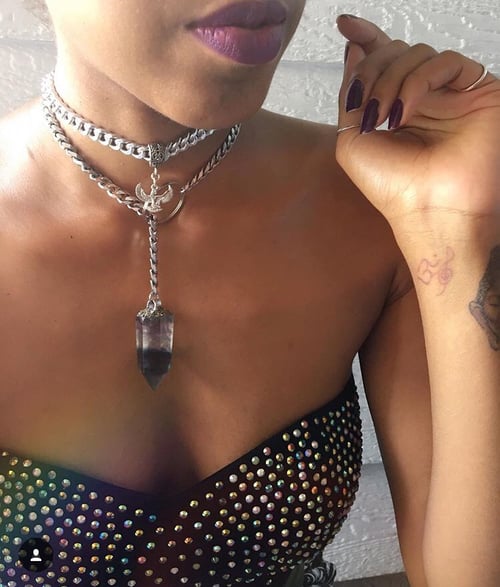 Image of AMINA Silver • Crystal Lariat Necklace