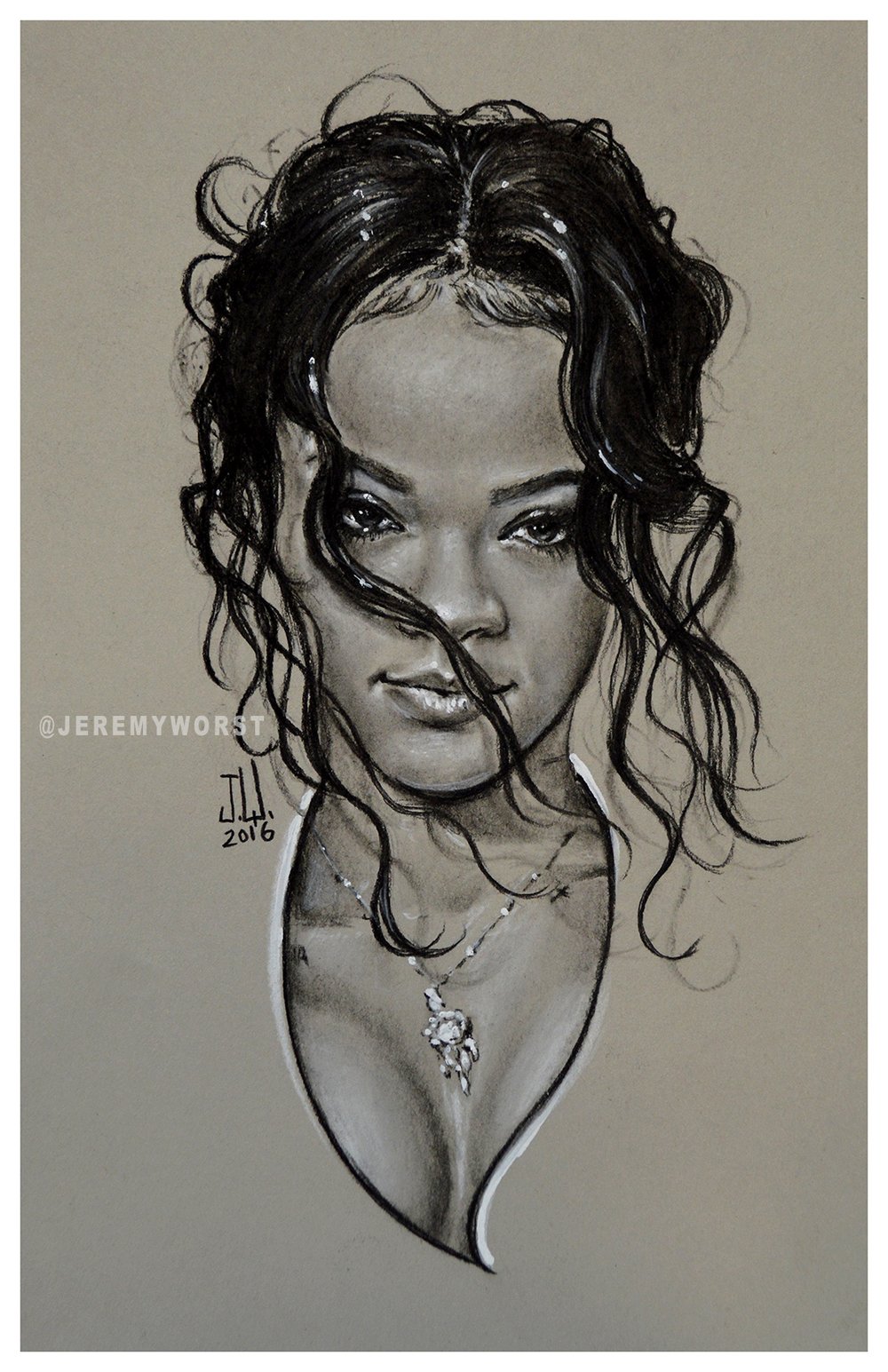 Image of JEREMY WORST "RiRi " Sketch Artwork Signed Fine Art Print how to draw diy Rihanna navy