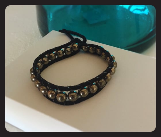 Image of Pyrite Round Bead Deer Suede Wrap Braclet