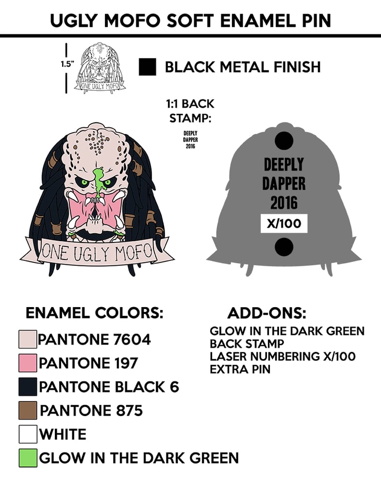 Image of PRE-ORDER - Predator Ugly Mofo GLOW In The Dark Enamel Pin