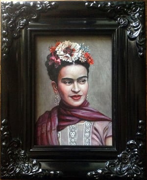 Image of Frida with White Poppy - Framed Original Oil Painting SOLD