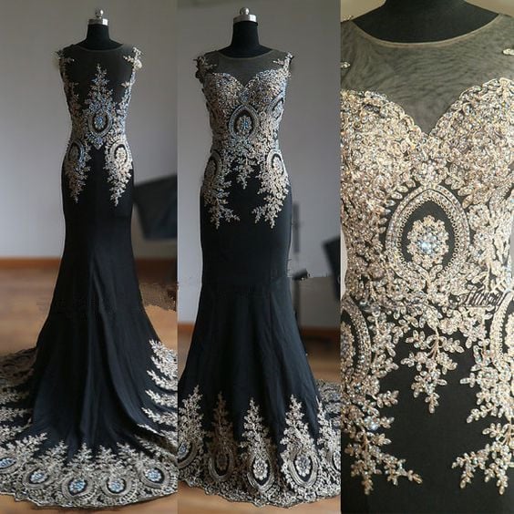 Gorgeous Black Mermaid Spandex Long Prom Gowns, Prom Dresses 2017, Black Gowns