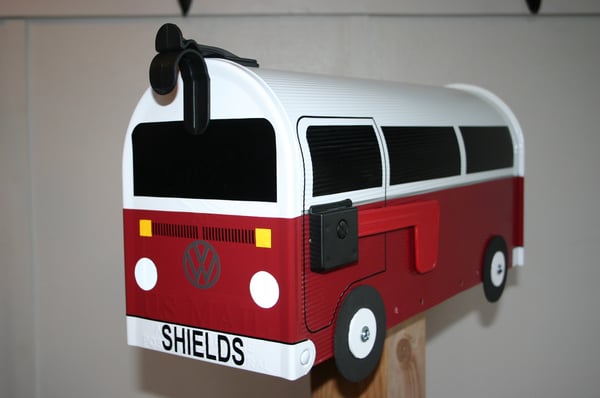 Image of Red Bay Window Two Tone Volkswagen Bus Mailbox By TheBusBox - Choose Your Color