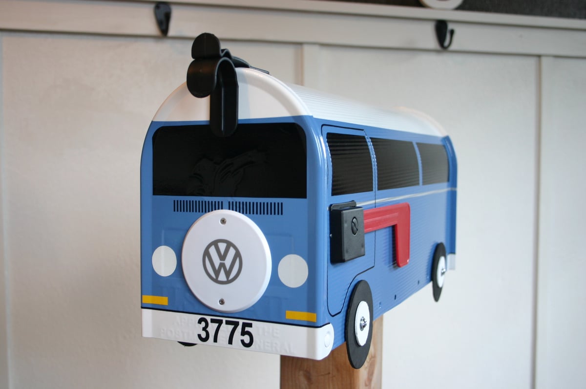 Blue Volkswagen Bay Window Bus Mailbox With Spare Tire By TheBusBox ...