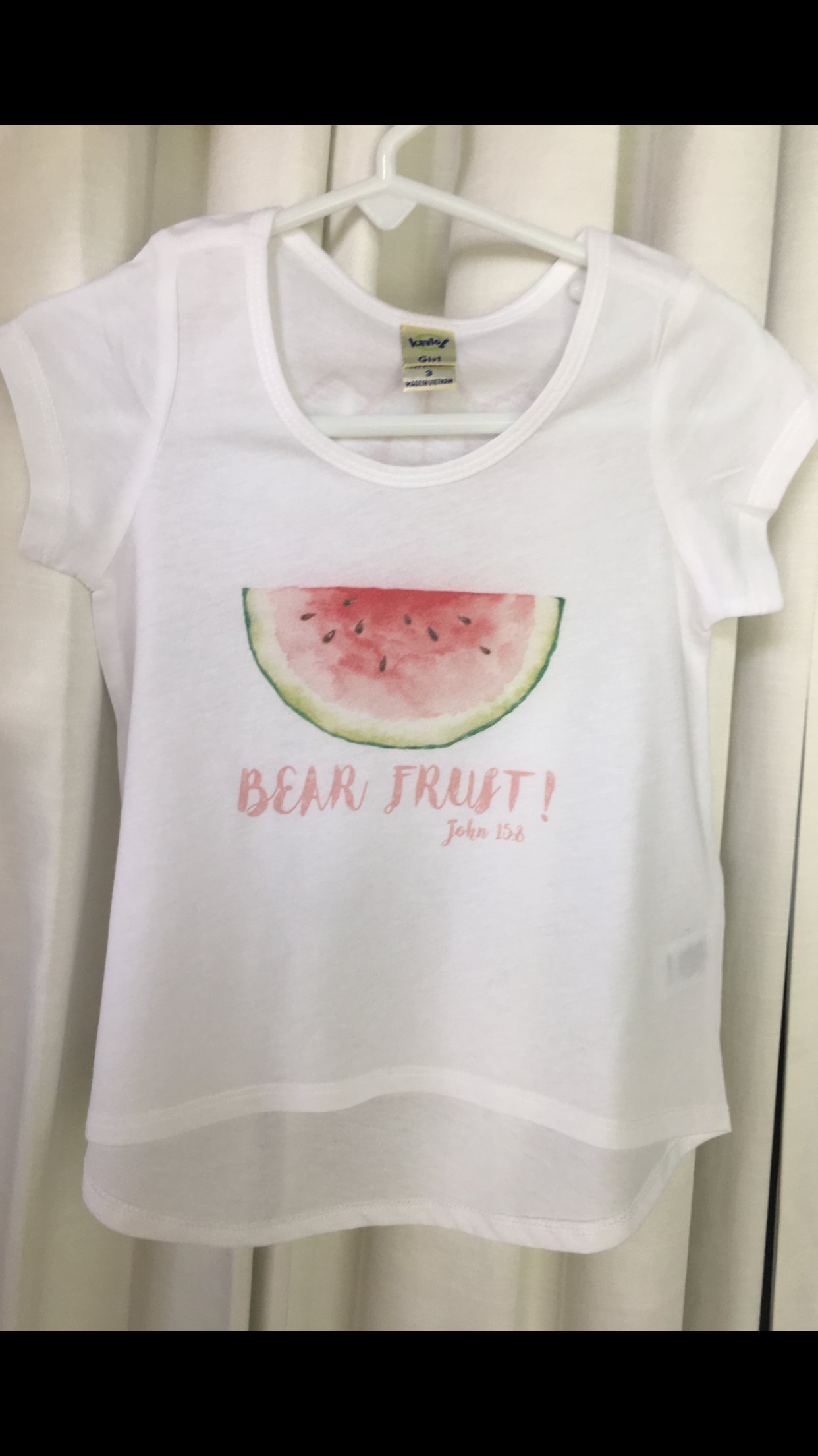 Image of BEAR FRUIT - John 15:8 - White Girls High-Low Tee with Watermelon