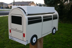 Image of Heirloom White Bay Window VW Bus Camper with Spare Tire Cover by TheBusBox - Choose Your Color