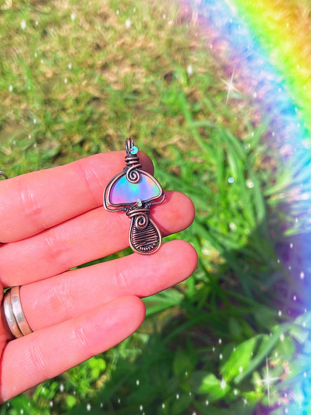 Aurora Opal Mushroom Pendant 🍄