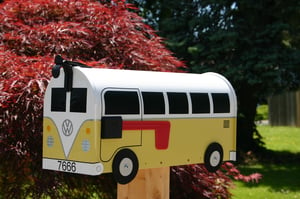 Image of Yellow Volkswagen Split Window Bus Mailbox by TheBusBox - Choose Your Color