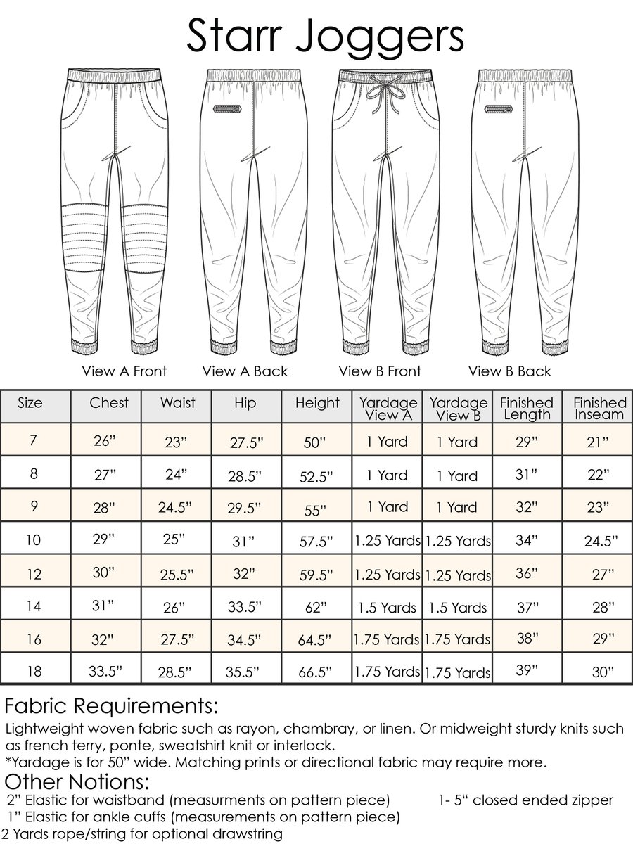 Jogger Pants Size Chart Girls Size 12 Joggers Starr Joggers - Main Image