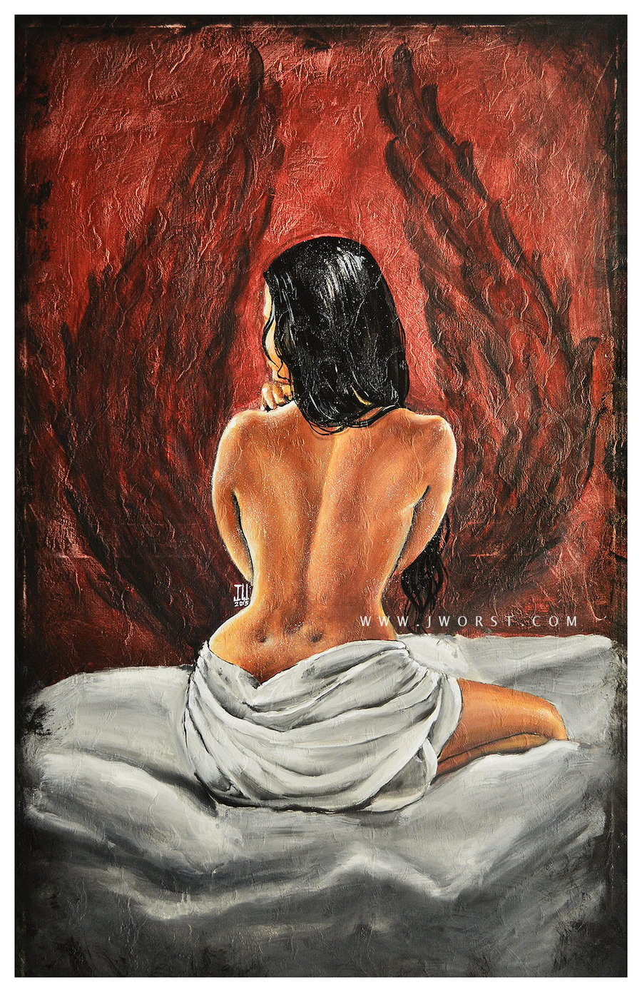 Image of JEREMY WORST Wings sexy girl back open legs  Artwork Signed Print poster