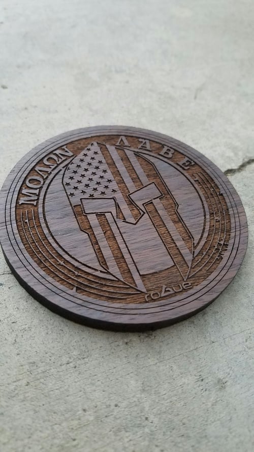 Image of Molon Labe 3% Laser engraved Walnut wood drink coaster set of 4