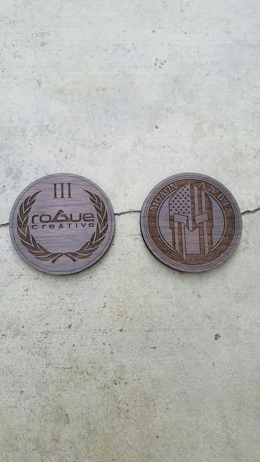 Image of Molon Labe 3% Laser engraved Walnut wood drink coaster set of 2