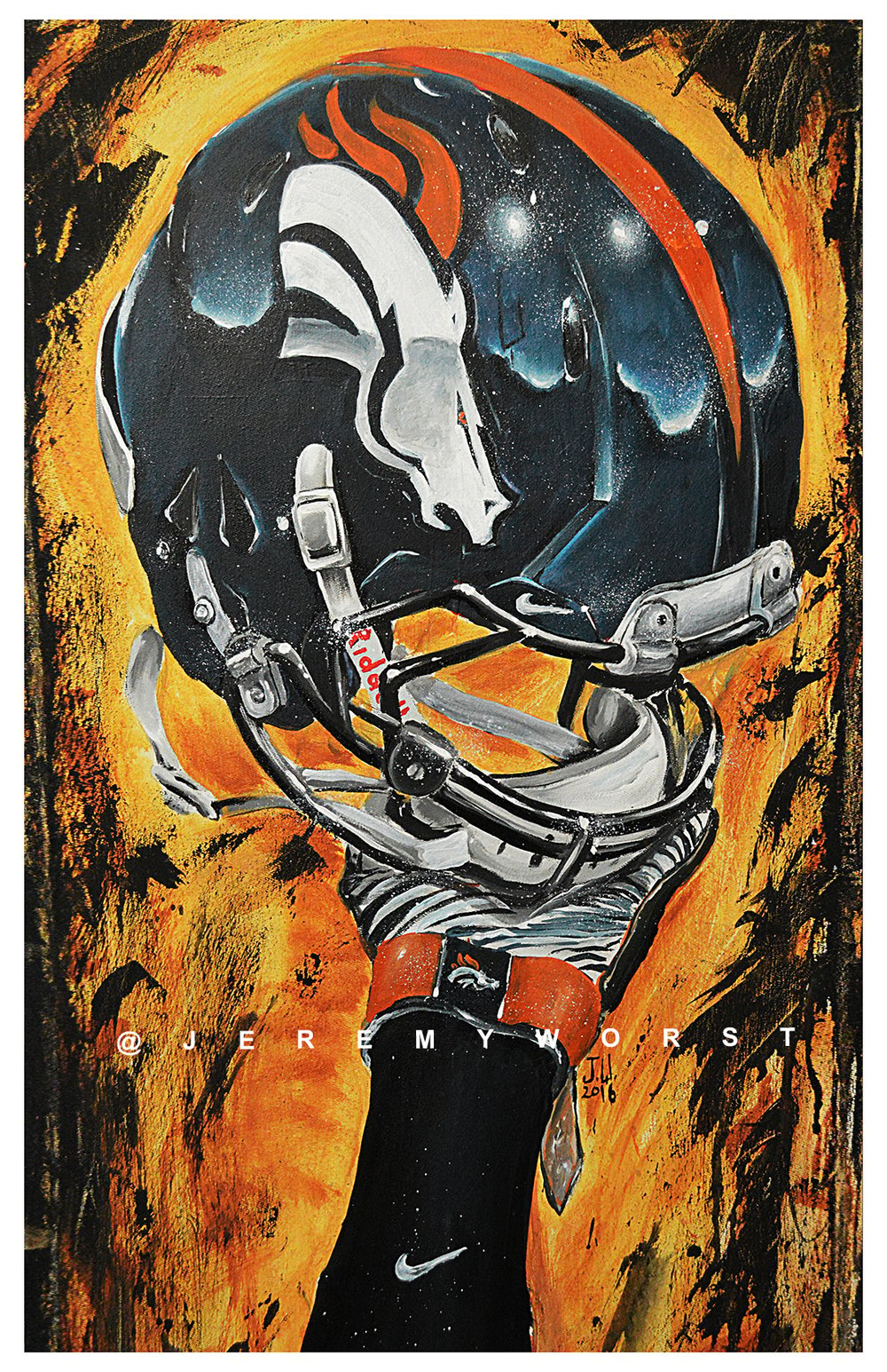 Image of JEREMY WORST Denver Broncos Nation Painting Canvas Print Artwork helmet art 