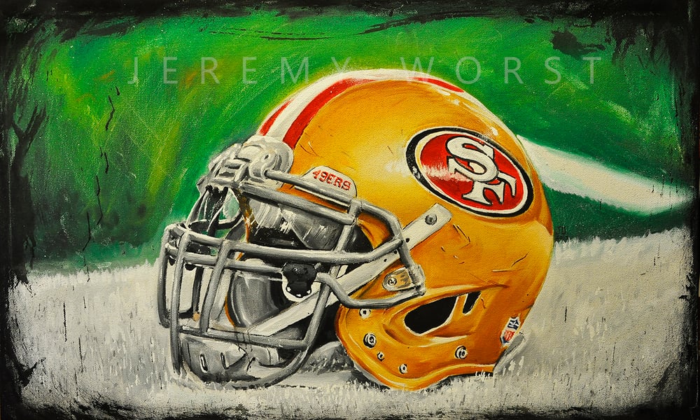 Image of JEREMY WORST San fransico 49ers Painting Print Artwork helmet nfl football helmet player sports