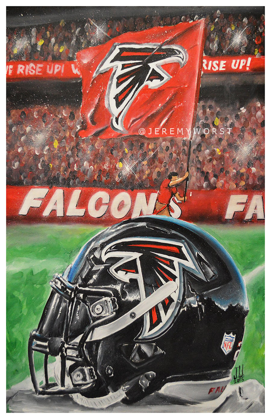 Image of JEREMY WORST Atlanta Falcons Rise up Painting Print Artwork helmet nfl football helmet player sports