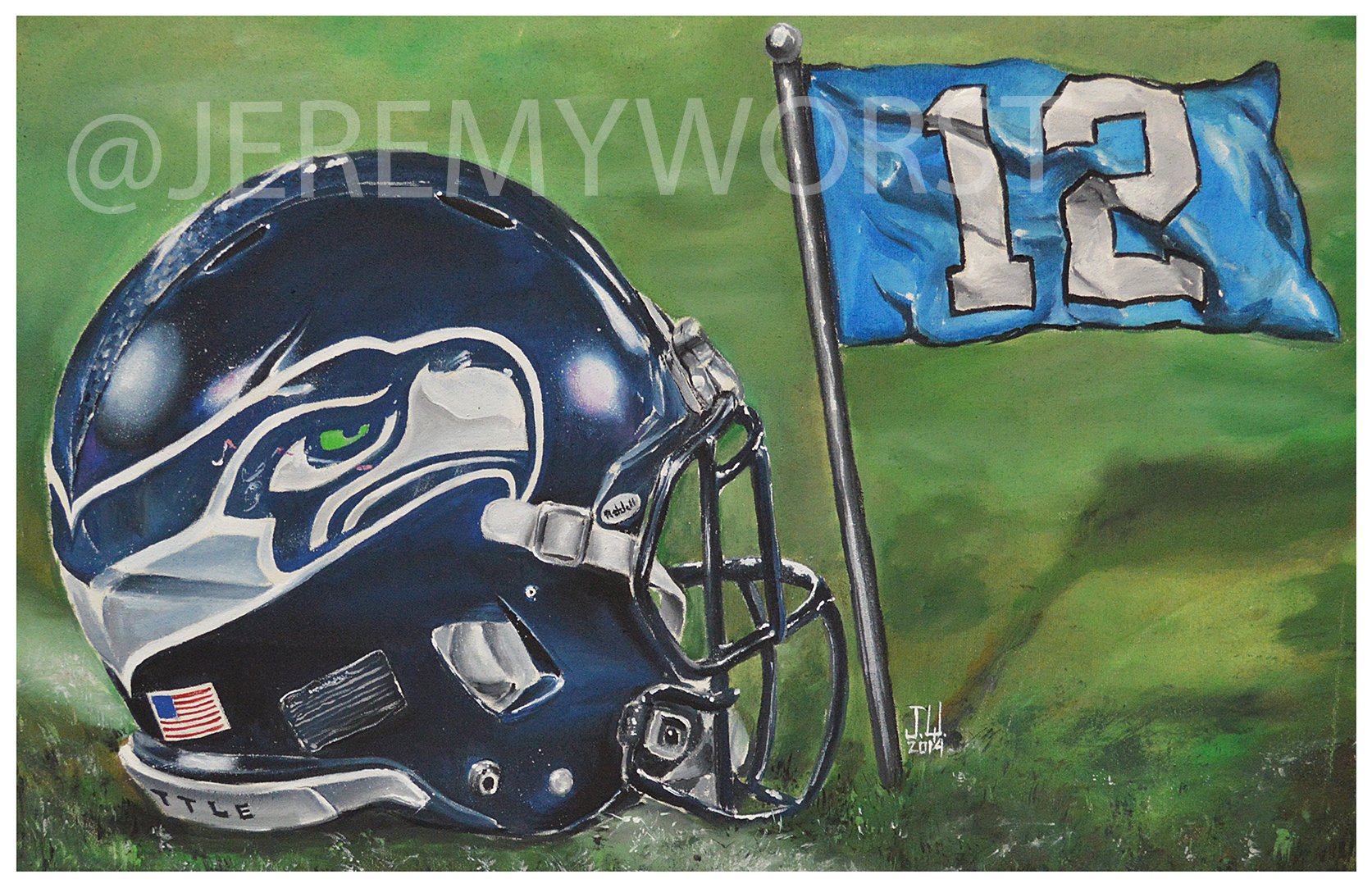 JEREMY WORST Seattle Seahawks Painting Print Artwork helmet nfl football  helmet player sports