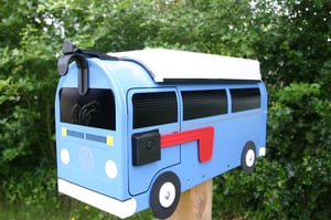 Image of Blue Volkswagen Bay Window Camper Bus by TheBusBox VW Westy