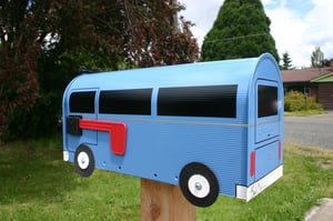 Image of Blue Bay Window Volkswagen Bus Mailbox by TheBusBox VW 