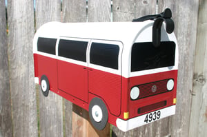 Image of Red and White Volkswagen Vanagon Mailbox by TheBusBox