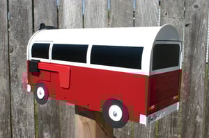 Image of Red and White Volkswagen Vanagon Mailbox by TheBusBox