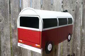 Image of Red and White Volkswagen Vanagon Mailbox by TheBusBox