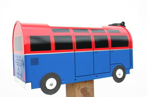 Image of Red and Blue Volkswagen 21 Window Bus Mailbox by TheBusBox VW