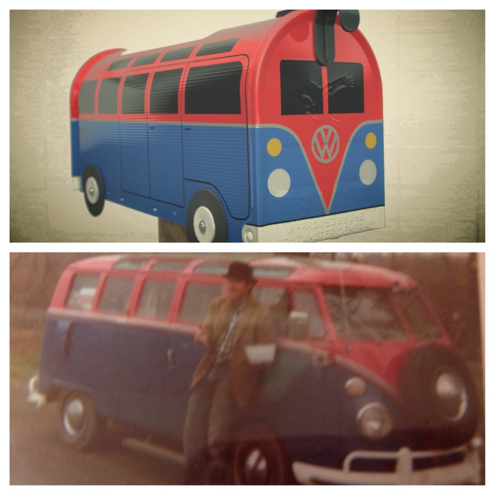 Image of Red and Blue Volkswagen 21 Window Bus Mailbox by TheBusBox VW