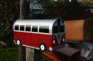 Image of Red and Silver Volkswagen Bus Mailbox by TheBusBox VW 