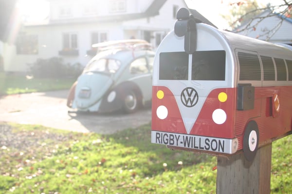 Image of Red and Silver Volkswagen Bus Mailbox by TheBusBox VW 