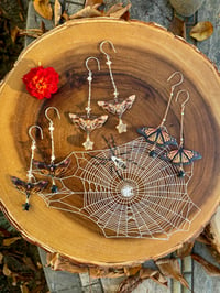 Image 5 of Reincarnated Dark Death Head Moth Earrings with Rainbow Obsidian